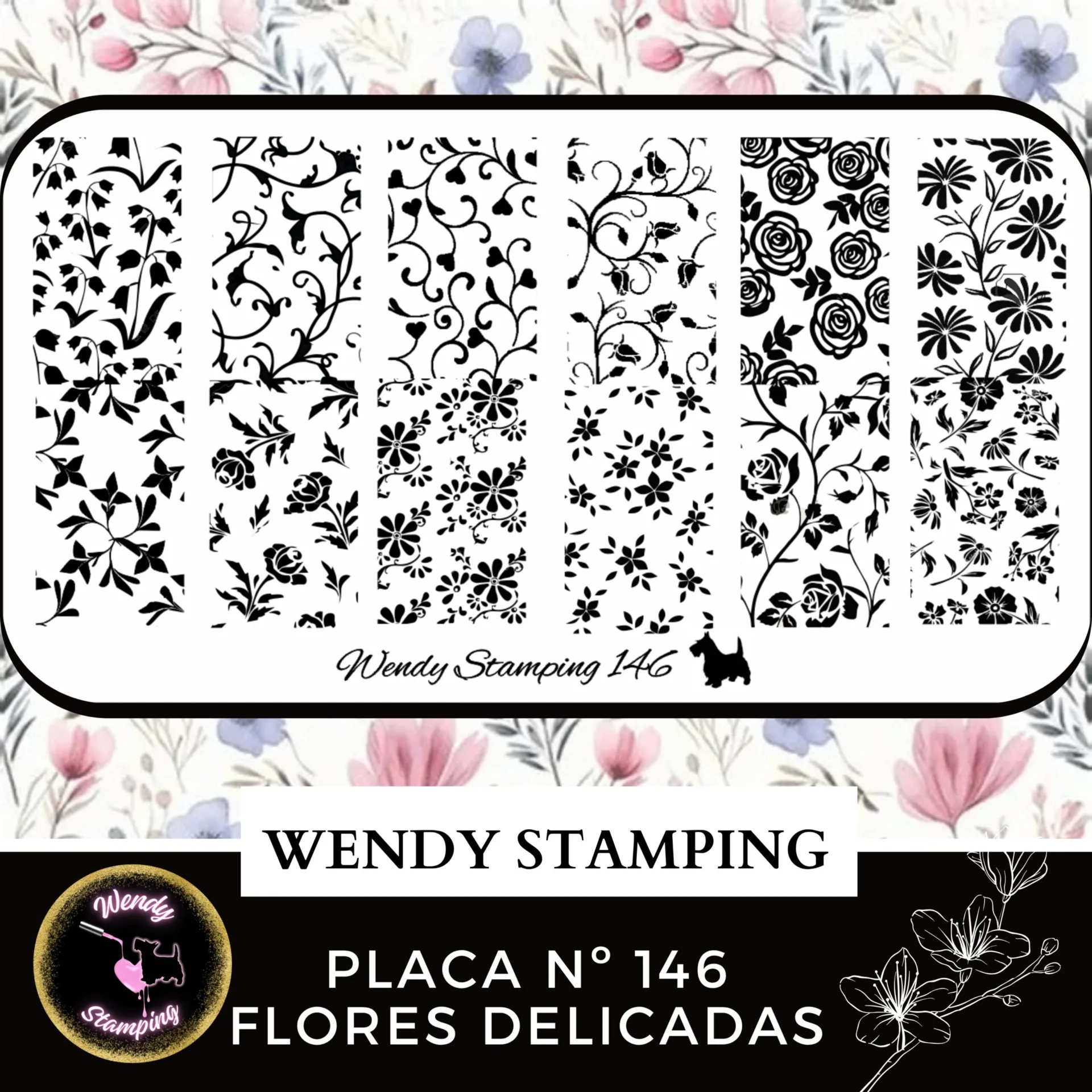 placa stamping n 146 flores delicadas